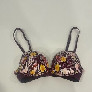 PINK Victoria's Secret Floral Bra in Burgundy and Yellow